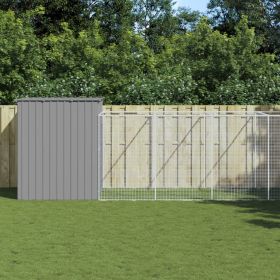 Dog House with Run Light Gray 84.3"x340.6"x71.3" Galvanized Steel